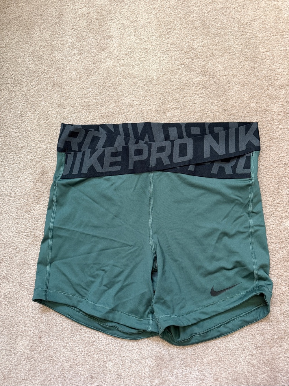 Nike Pro Women's Green Athletic Training Shorts with Black Waistband